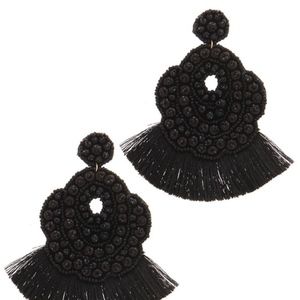 Black Fan Tassel Earrings